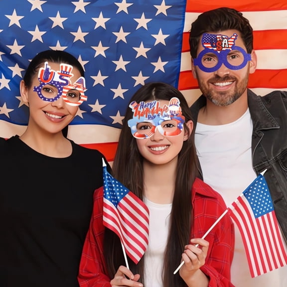 LHWEN 8 Styles American Flag Sunglasses Perfect for Patriotic Parties Independence Day Concerts and More Fun and Unique Designs High Quality Lightweight and Comfortable for Any Celebration