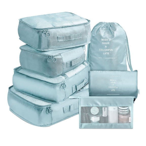 LHWEN 8 Travel Box Set Foldable Luggage Storage Bag Lightweight Nylon Organizers Space-Saving Packing Cubes for Clothes Shoes Suit Dirt Dust Perfect for Travel Business Camping Vacation