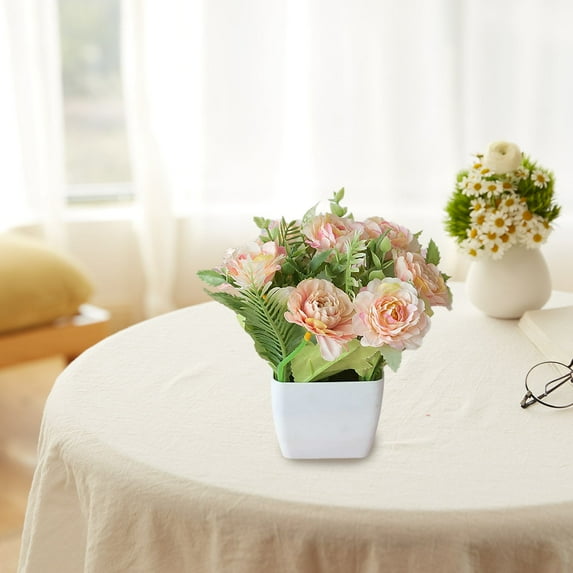 LHWEN Artificial Flowers in Vase Silk Rose Arrangements Bouquets Realistic Look Perfect for Dinning Table Centerpieces Bedroom Bathroom Kitchen Ideal for Weddings Valentine's Day Decor