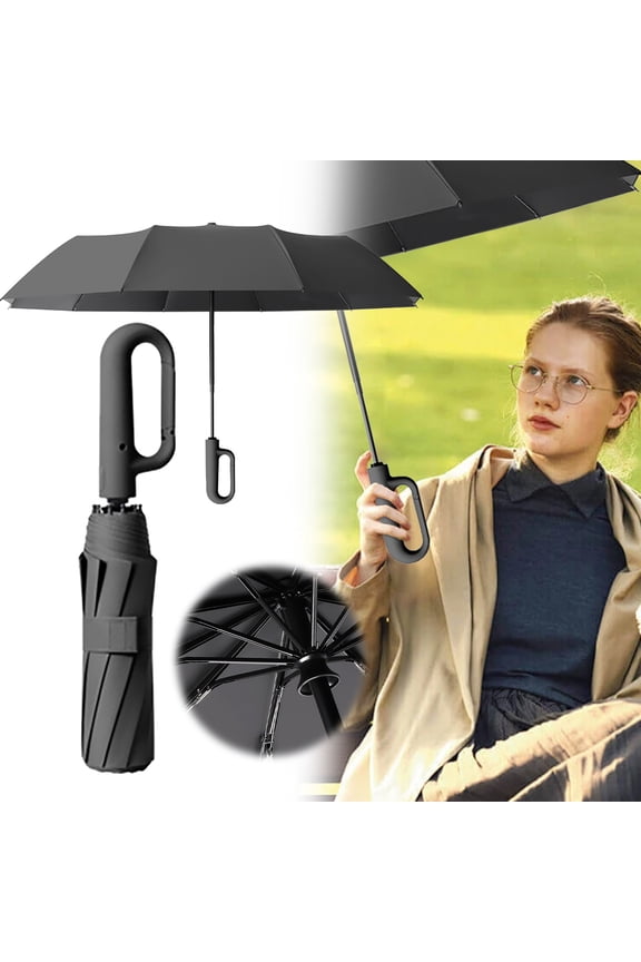 Automatic Folding Travel Umbrella Windproof Compact Portable Sun/Rain with Carabiner Handle Design for Backpack Car Outdoor Hiking Camping Commuting Large Canopy for Men Women