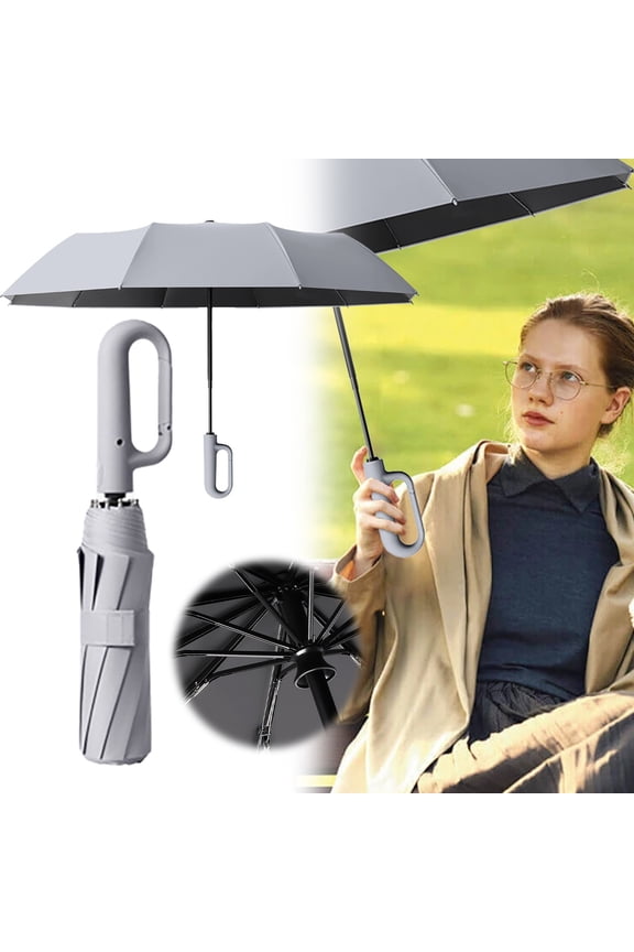 Automatic Folding Travel Umbrella Windproof Compact Portable Sun/Rain with Carabiner Handle Design for Backpack Car Outdoor Hiking Camping Commuting Large Canopy for Men Women