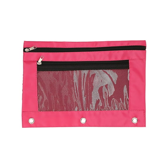LHWEN Bag For Document Pencil Case Mesh Pencil Pouch Adults Zipper Pencil Pouch Pen Holder Multipurpose Pouch HotPink 3-Ring Holes Quick View Mesh Pocket Thick Heavy Duty Canvas Fabric Reinforced