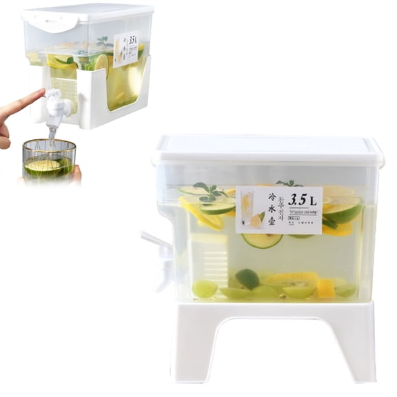 LHWEN Beverage Dispenser With Leak-Proof Spigot and Lid Adjustable Height Stand Large Capacity 3.5L Plastic Juice Dispenser Perfect For Parties Easy Lift Design Food Grade PP Material Refrigerator