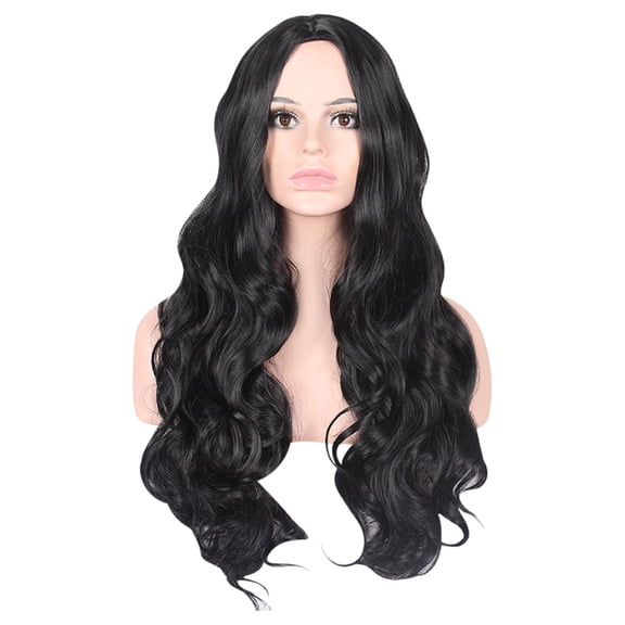LHWEN Black Medium Long Curly Female Long Hair Big Wavy Curly Hair Foreign Trade Border European And American Star Wig Beauty Salon Straight Hair Fun Lace Wavy Curls Braided Hair Synthetic Hair