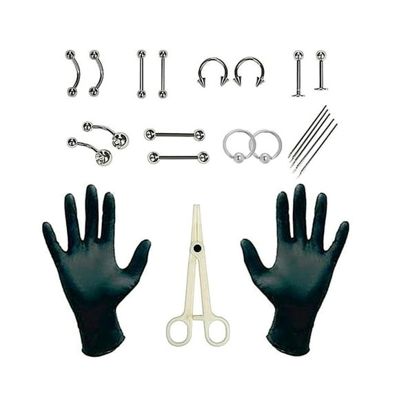 LHWEN Body Piercing Kit Stainless Steel Needles Set Clamps Belly Ring Tongue Tragus Nipple Nose Piercing Kit Easy To Operate Mild To Your Body Convenient For Personal Use Create Your Own Body