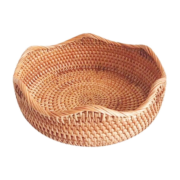 LHWEN Cane Bread Basket Round Fruit Basket Wicker Storage Bowl Natural Woven Service Basket for Kitchen Counter Organizer Vietnamese Rattan Decorative Basket for Food Bread Snacks and Home Decor
