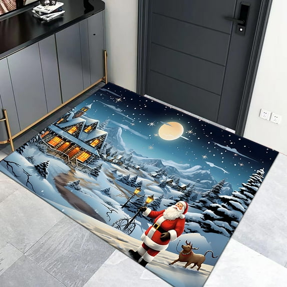 LHWEN Christmas Floor Mat Cartoon Door Mat Non-Slip Entry Rug Decorative Minimalist Design for Home Bedroom Living Room Holiday Decor Gift Idea