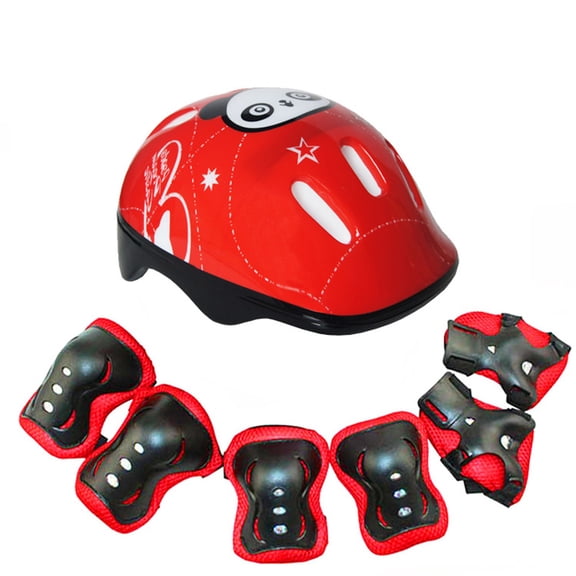 LHWEN Children's Adjustable Protective Gear 7-in-1 Skateboard Equipment Set Knee Wrist Guards Sports for 3-15 Years EVA Cushioning PE Hard Panda Pattern Colorful Options Joint for Cycling Rollerbladin