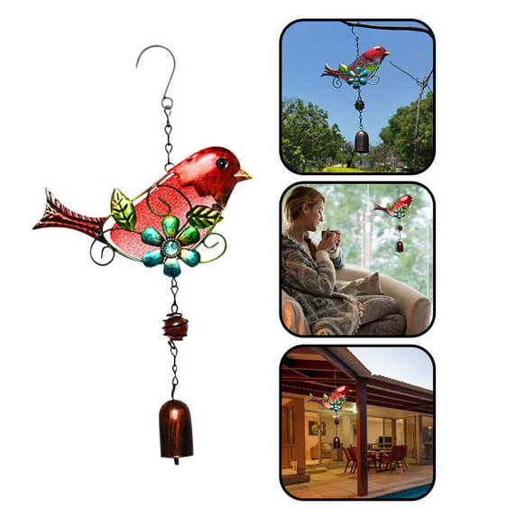 LHWEN Chimes Decor Courtyard Indoor 2PCS Decoration Garden Wind Outdoor Glass Bird Decoration & Hangs Gentle Musical Tones Hand Painted Metal Stained Glass Front Porch Patio Garden Artwork Listening