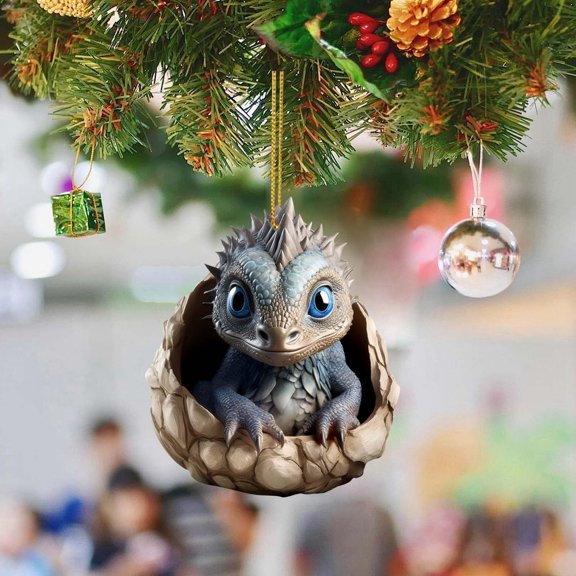 LHWEN Christmas Acrylic Ornament for Tree Hanging Multi-Purpose Decoration Unique Dragon Egg Design Lightweight and Compact Perfect as Car Pendant Bag Charm or Keychain and Long-Lasting Festive
