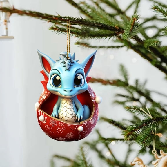 LHWEN Christmas Cute Dinosaur Egg Pendant Mini Blue Dragon Hatching Ornament Easy to Install Reusable and Washable and Fade- Perfect for Christmas Tree Decorations and Home Decor Ideal