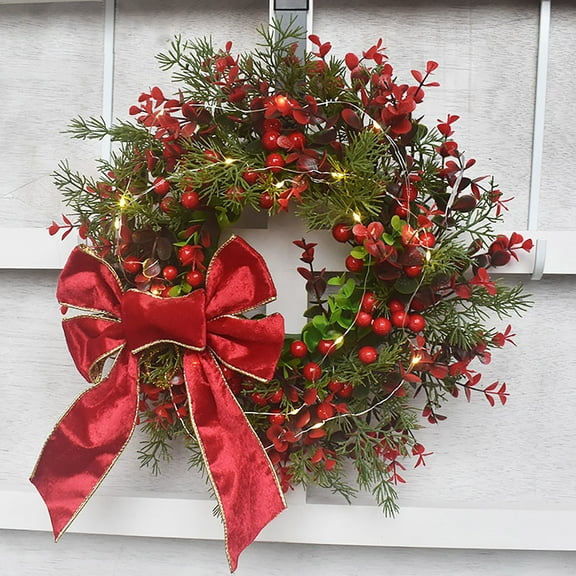 LHWEN Christmas Door Wreath Artificial Garland Rattan Wreath for Front Door Outdoor Decor PVC Material and Easy to Hang Eye-Catching Festive Colors Rustic Welcome Sign Perfect for Greeting Guests
