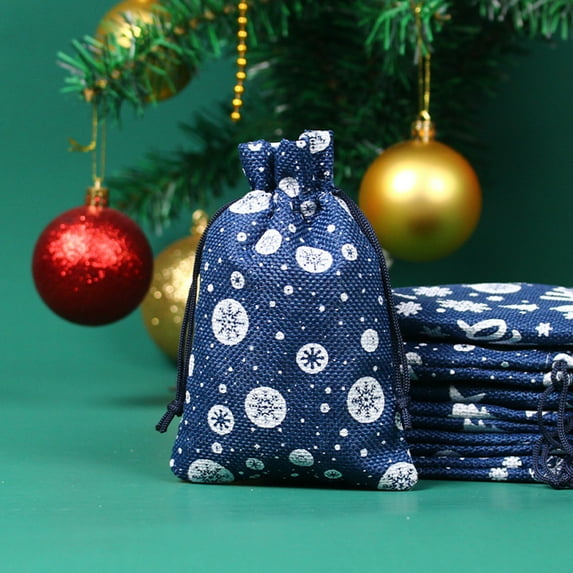 LHWEN Christmas Drawstring Gift Bag Cotton Linen Candy Storage Bag Snowflake Design 10X14CM Santa Sack Canvas Pouch for Holiday Gifts Fireplace Decor Personalizable Pocket for Candy and Small Gifts