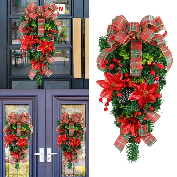 LHWEN Christmas Inverted Tree Upside Down Artificial Rattan Tree with Bow Wall and Door Hanging Decoration Festive Ambience for Christmas and New Year and Reusable Perfect for Home Fireplace