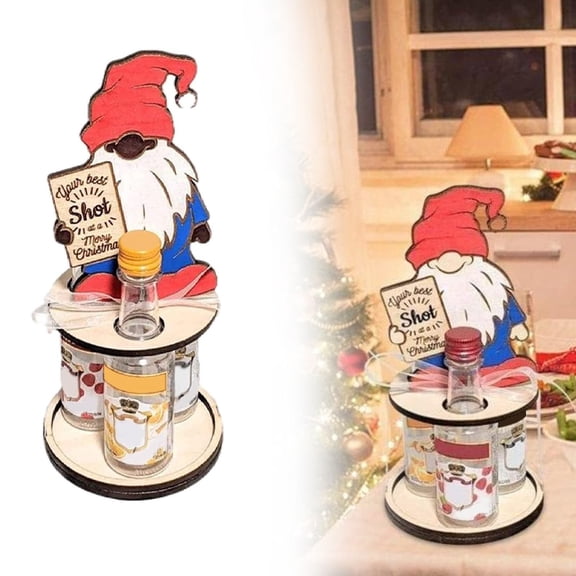 LHWEN Christmas Mini Wooden Wine Rack Liquor Bottle Holder Penguin Gnome Wine Rack for Holiday Decor Beverage Storage Gift for Parties Picnics Catering Indoor Outdoor Events Assembly Required