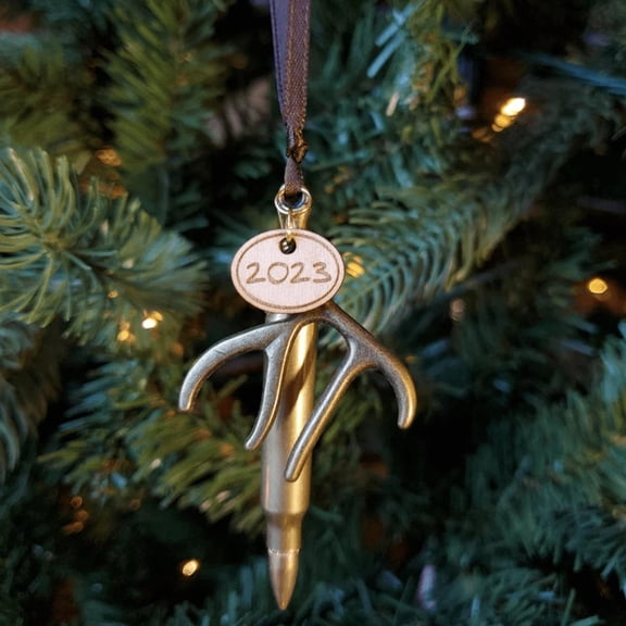 LHWEN Christmas Ornament 2023 Hunting Bullet Deer Tree Decor Unique Keepsake Rustic Shooting Lover Holiday Gift Bronze Charms Antlers Decor