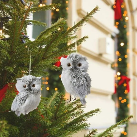 LHWEN Christmas Owl Pendant Doll Ornament Cute Decoration for Christmas Tree Farmhouse Country Garden Decor Retro Rustic Holiday Gift Set of 2 Simulation Owl Hanging Decorations