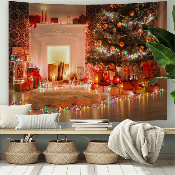 LHWEN Christmas Photography Background Blanket Studio Fabric Seamless Peach Skin with Santa Reindeer Xmas Tree Two Sizes Available for Home Decor Wall Hanging Bedspread Tablecloth Versatile