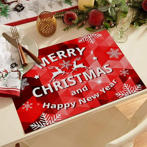 LHWEN Christmas Placemats 32x21 cm Red Polyester Linen Holiday Table Mats Snowflake Design Washable and Seasonal Winter Decor for Dining Table Ideal for Daily Use Parties and Receptions Wrinkle-Proof