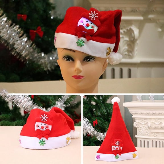 LHWEN Christmas Red Hat LED Cap Adult Kids Unisex Holiday Hat Snowman Santa Green Ornament Party Play Family Events Fun Design Two Sizes Reusable Air Dry Festive Atmosphere