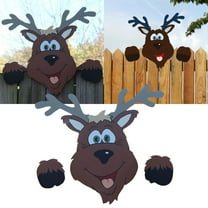 LHWEN Christmas Reindeer Peeking Yard Placards Sturdy Weatherproof Santa Snowman Outdoor Fence Decor Holiday Home Decorations
