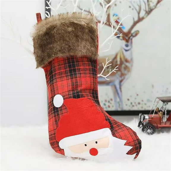 LHWEN Christmas Stocking Gift Bag Set of 4 Large 19" Christmas Stockings with Cute Penguin Santa Snowman and Reindeer Designs Burlap and Plush Material Perfect for Hanging on Christmas Tree