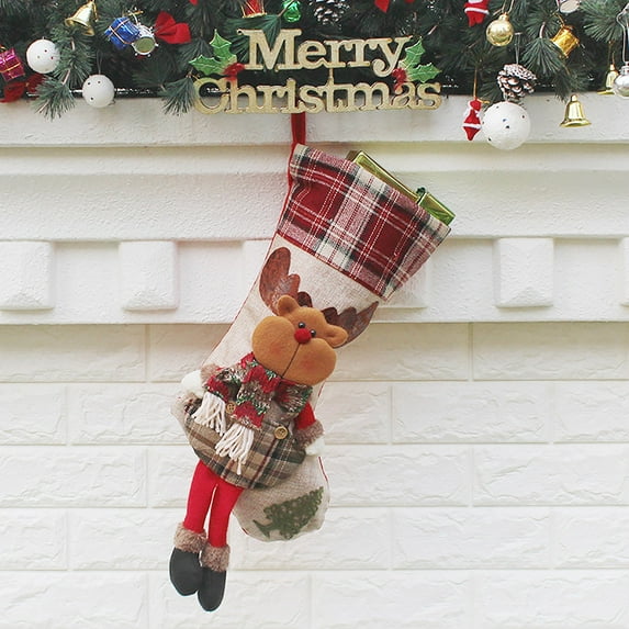 LHWEN Christmas Stocking Large Xmas Stockings Decoration Santa Snowman Reindeer Oversized Gifts Holiday Decor Christmas Tree Hanging Ornament Mantel Staircase Bedside Traditional Home Party