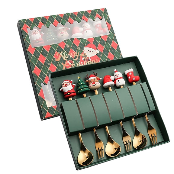 LHWEN Christmas Tableware Set Stainless Spoon and Fork Gift Set with Festive Pendants Dessert Coffee Stirring Spoons Unique Holiday Kitchen Utensils Perfect for Parties and Gifts Festive Box Included