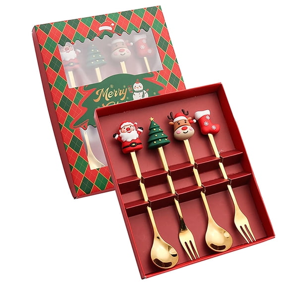 LHWEN Christmas Tableware Set Stainless Spoon and Fork Gift Set with Festive Pendants Dessert Coffee Stirring Spoons Unique Holiday Kitchen Utensils Perfect for Parties and Gifts Festive Box Included