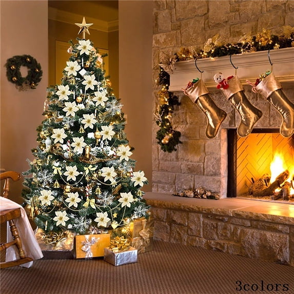 LHWEN Christmas Tree Decoration Set 120pcs Flower Ornaments Reusable Christmas Holiday Decor for Home Party Winter Festival Hanging Decorations Easy to Install Traditional Seasonal Design Non-Fading