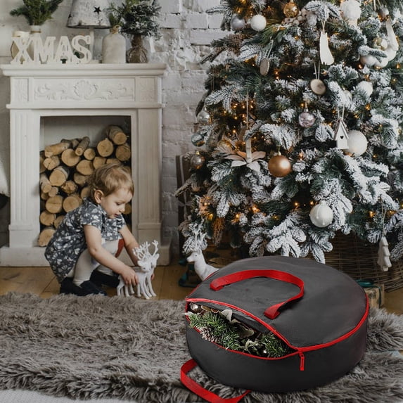 LHWEN Christmas Tree Storage Bag Organizer with Handle Large Red Green Black Ornament Storage Double Zipper Bag for Holiday Decoration Garage Attic Housekeeping Space Saving