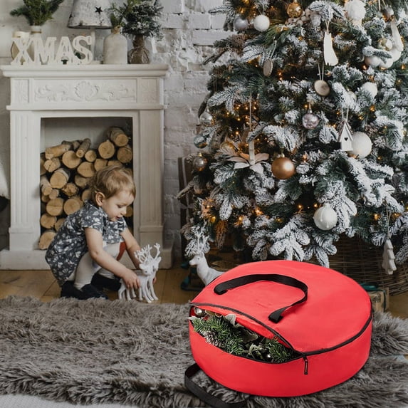 LHWEN Christmas Tree Storage Bag Organizer with Handle Large Red Green Black Ornament Storage Double Zipper Bag for Holiday Decoration Garage Attic Housekeeping Space Saving
