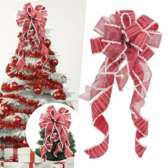 LHWEN Christmas Tree Topper Ribbon Bow Xmas Ornaments Holiday Decor Great Gift Christmas Decoration 14x35 Inches Exquisite Design Luxury Festive Atmosphere Long Tail 30-Inch Indoor Outdoor