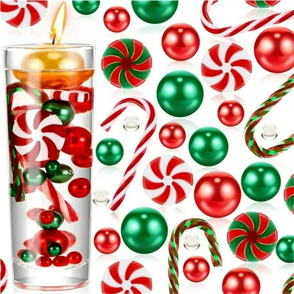 LHWEN Christmas Vase Fillers White Red Candy Cane Pearls Hydrogel Beads Table Decorations Party Centerpieces Floating Candle Decor Wedding Anniversary Gift DIY Home Decor Indoor Holiday Accessories