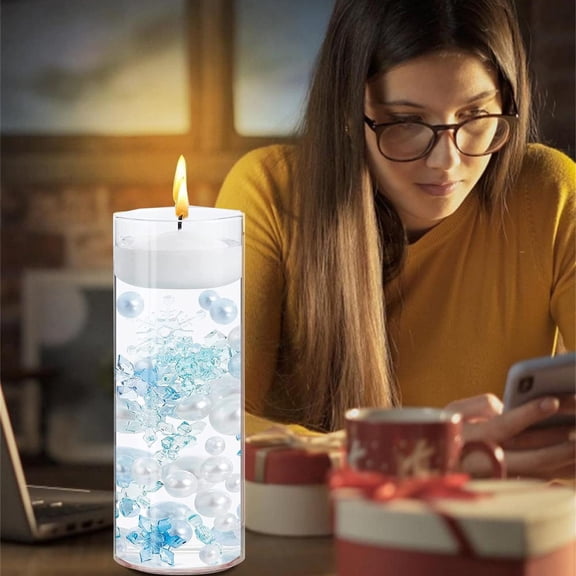 LHWEN Christmas Vase Filling Decorations 6106 Pieces Acrylic Snowflake Floating Pearls Clear Water Gel Beads DIY Crafts Winter Holiday Table Decor Party Centerpieces Blue