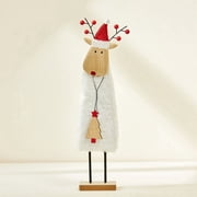 LHWEN Christmas Wood Reindeer Decorations Mini Ornaments Tree Decor Holiday Shelf Mantel Table Display Wool Wooden Base Festive Home Decor Gift Set Abstract Reindeer Family Indoor Seasonal Accessories