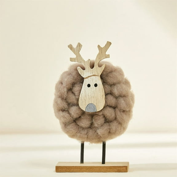 LHWEN Christmas Wood Reindeer Decorations Mini Ornaments Tree Decor Holiday Shelf Mantel Table Display Wool Wooden Base Festive Home Decor Gift Set Abstract Reindeer Family Indoor Seasonal Accessories