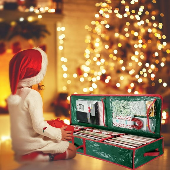 LHWEN Christmas Wrapping Paper Storage Organizer Under Bed Holiday Gift Wrap Container Spacious Storage Bag with Handles for Wrapping Paper Ribbons Bows and Holiday Packing Supplies Durable