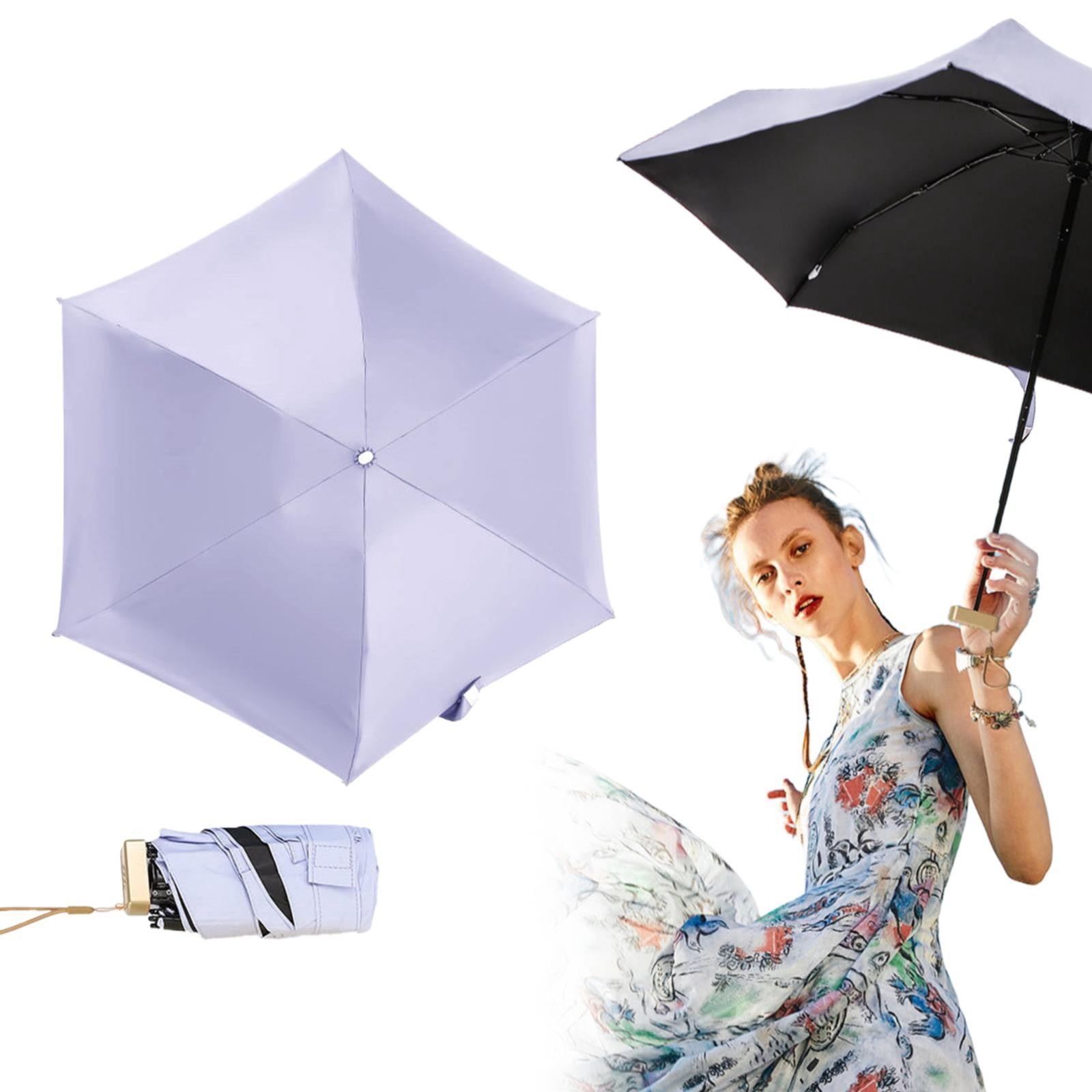 LHWEN Compact Lightweight Umbrella Six-Fold Pocket Sunshade with UPF 50+ Portable Travel Umbrella for Women Ideal for Sun and Rain