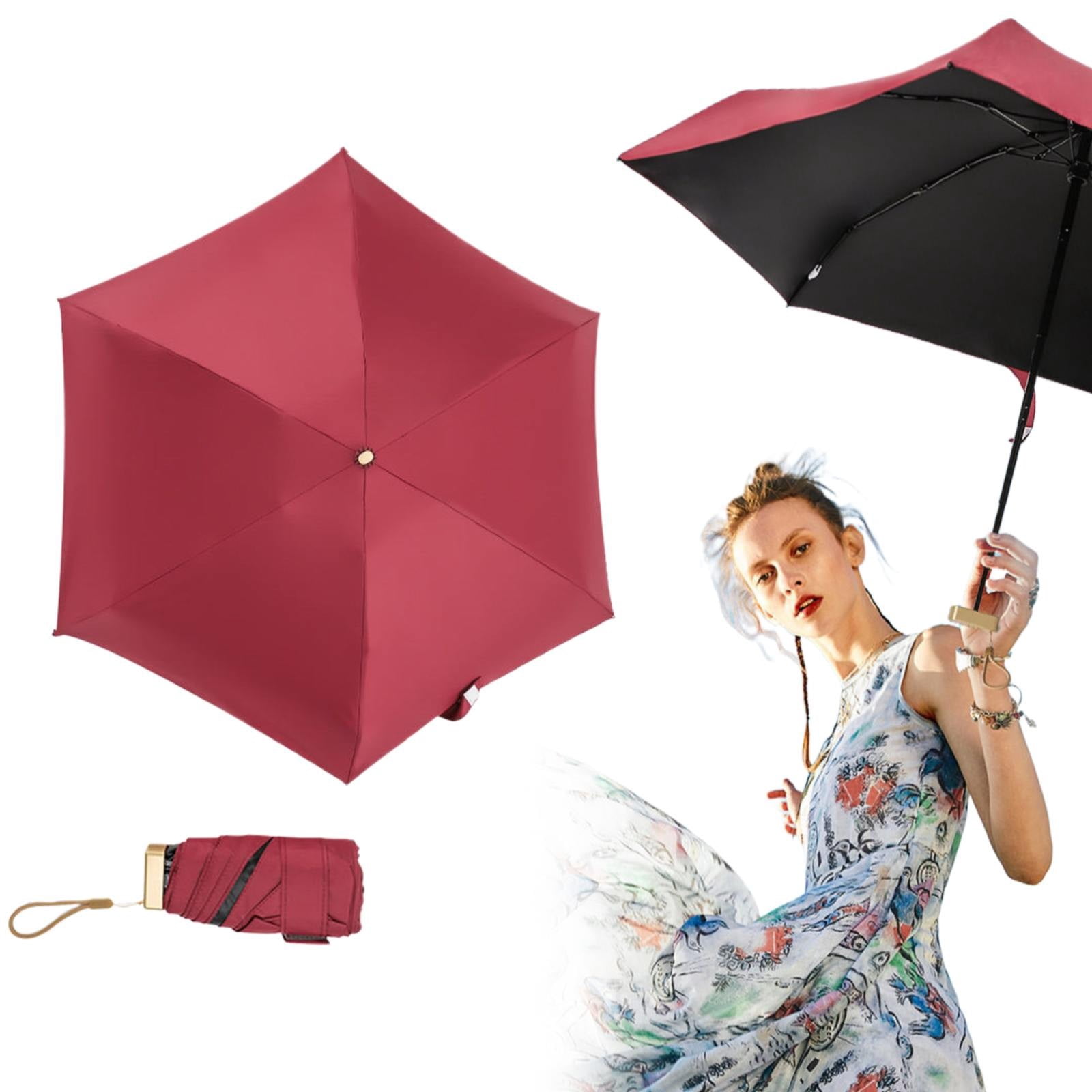 LHWEN Compact Lightweight Umbrella Six-Fold Pocket Sunshade with UPF 50+ Portable Travel Umbrella for Women Ideal for Sun and Rain