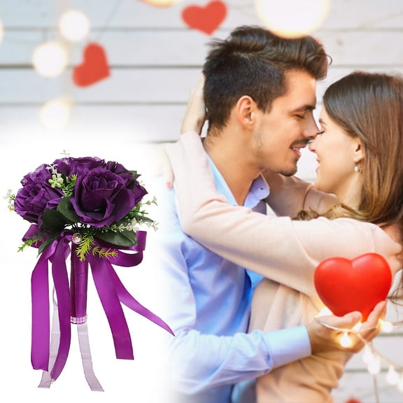 LHWEN Crystal Silk Bridal Bouquet Everlasting Love Rose Wedding Valentine s Day and Home Decoration Never Fades Ideal Gift for Her Bridesmaid Bouquet Romantic and Timeless Ribbon Wrapped Handle