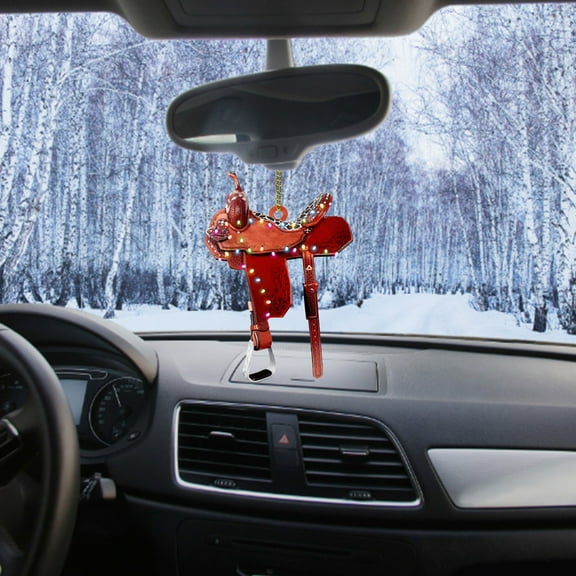 LHWEN Customized Logo Horse Saddle Ornament Leather Western Riding Christmas Tree Pendant Hanging Decoration for Holiday Party Home Decor Cute Acrylic Gift for Friends and Lovers