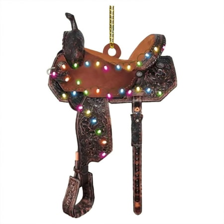 LHWEN Customized Logo Leather Horse Riding Western Saddles Christmas Tree Ornament Acrylic Hanging Pendants for Holiday Party Home Decor Lightweight and Perfect for Indoor and Outdoor Decoration