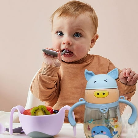 LHWEN Cute Children Cartoon Water Bottle Portable Kids Plastic Water Bottle with Leak Proof Scratch Infant Sippy Cup Lightweight Easy Clean Ideal for Toddlers Travel School Outdoor Use Boiling Fun