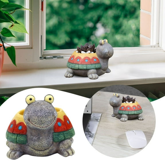 LHWEN Cute Turtle Succulent Planter Animal Resin Flowerpot Desk Mini Ornament with Hole Perfect for Home Decoration and Gift for Plant and Animal Lovers