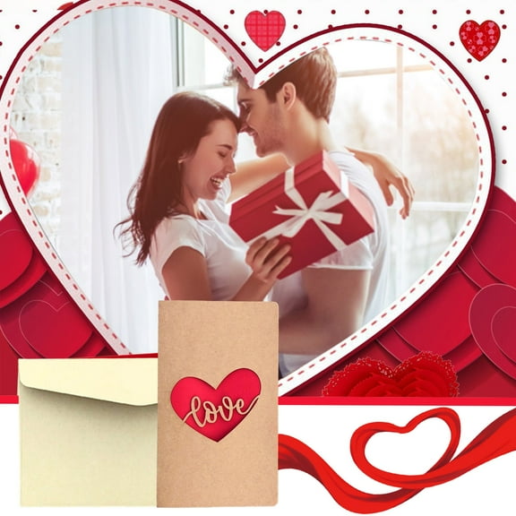 LHWEN DIY Leather Heart Birthday Valentine's Day Greeting Card Retro Kraft Paper Hollow Heart Card New Year Christmas Thank You Card Handmade Creative Paper Craft Personalized Message Space