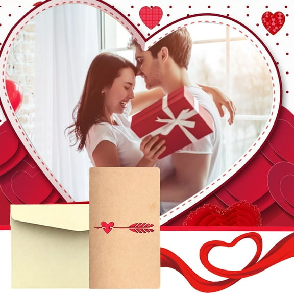 LHWEN DIY Leather Heart Birthday Valentine's Day Greeting Card Retro Kraft Paper Hollow Heart Card New Year Christmas Thank You Card Handmade Creative Paper Craft Personalized Message Space