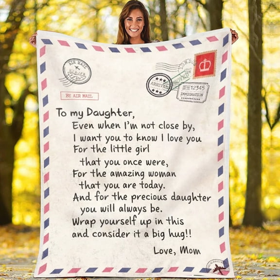 LHWEN Daughter Gift Blanket Warm Flannel Throw Blanket Letter Design for Christmas Birthday Holiday Envelope Blanket for Home Decor Couch Snuggling Travel Cozy Blanket in Multiple Sizes