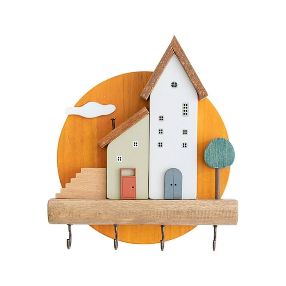 LHWEN Decorative Farmhouse Key Holder for Wall with Hooks Handmade Rustic Wooden Key Rack Organizer for Entryway Kitchen Cute Wall Decor for Keys Towels Leashes Jewelry Easy Installation Stylish Home