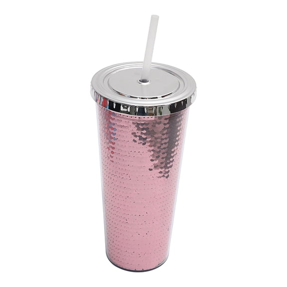 LHWEN Double Layer Plastic Cup with Sequins and Creative Summer Cold Drink Water Cup Sparkly Two-Layered Design Perfect for Refreshing Beverages Stylish Glitter Cup for Summer Parties